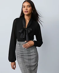 Ann Taylor Mixed Media Tie Neck Top Women's