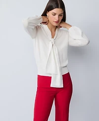 Ann Taylor Mixed Media Tie Neck Top Women's