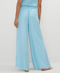 Ann Taylor The Petite Pull-On Wide-Leg Pant Satin Gulf Stream Blue Women's