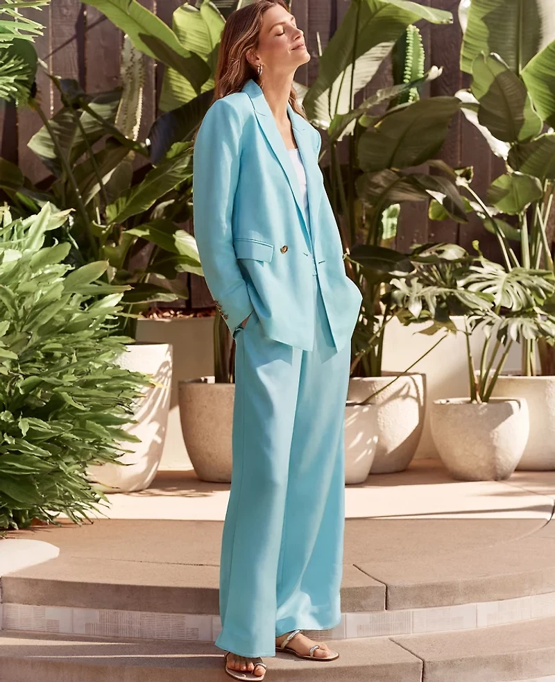 Ann Taylor The Petite Pull-On Wide-Leg Pant Satin Gulf Stream Blue Women's