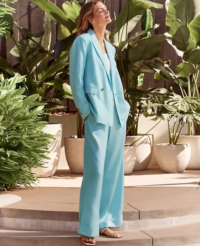 Ann Taylor The Petite Pull-On Wide-Leg Pant Satin Gulf Stream Blue Women's