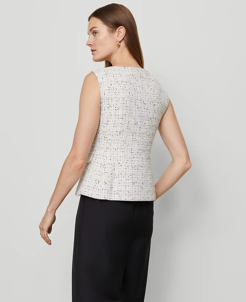 Ann Taylor Petite Tweed Square Neck Vest Charcoal/White Combo Women's