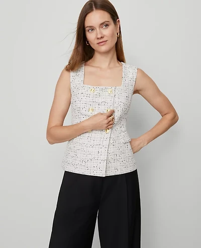 Ann Taylor Petite Tweed Square Neck Vest Charcoal/White Combo Women's