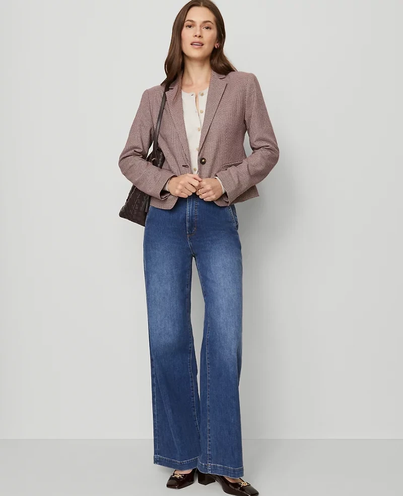 Ann Taylor The Petite Newbury Blazer in Houndstooth Size 12 Poised Plum Women's