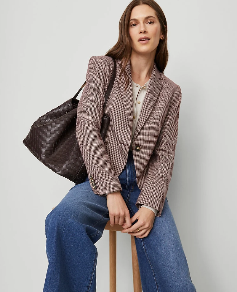 Ann Taylor The Petite Newbury Blazer in Houndstooth Size 12 Poised Plum Women's