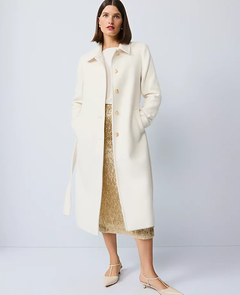 Ann Taylor Belted Everyday Coat Winter White Women's