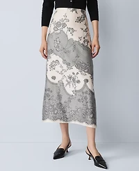 Ann Taylor Floral Satin Midi Skirt Ivory Whisper Women's