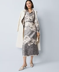 Ann Taylor Floral Satin Midi Skirt Ivory Whisper Women's