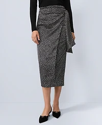 Ann Taylor Dotted Side-Tie Satin Midi Skirt Black Women's