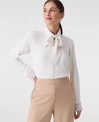 Ann Taylor Modern Tie Neck Blouse Winter White Women's