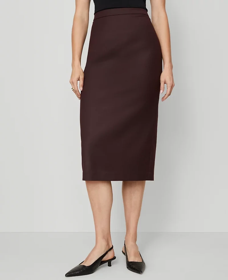 Ann Taylor Petite Twill Column Midi Skirt Classic Burgundy Women's