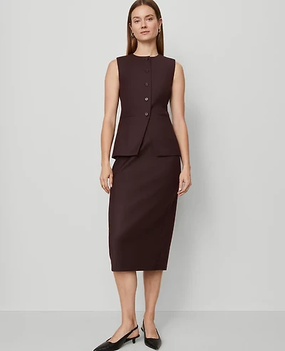 Ann Taylor Petite Twill Column Midi Skirt Classic Burgundy Women's