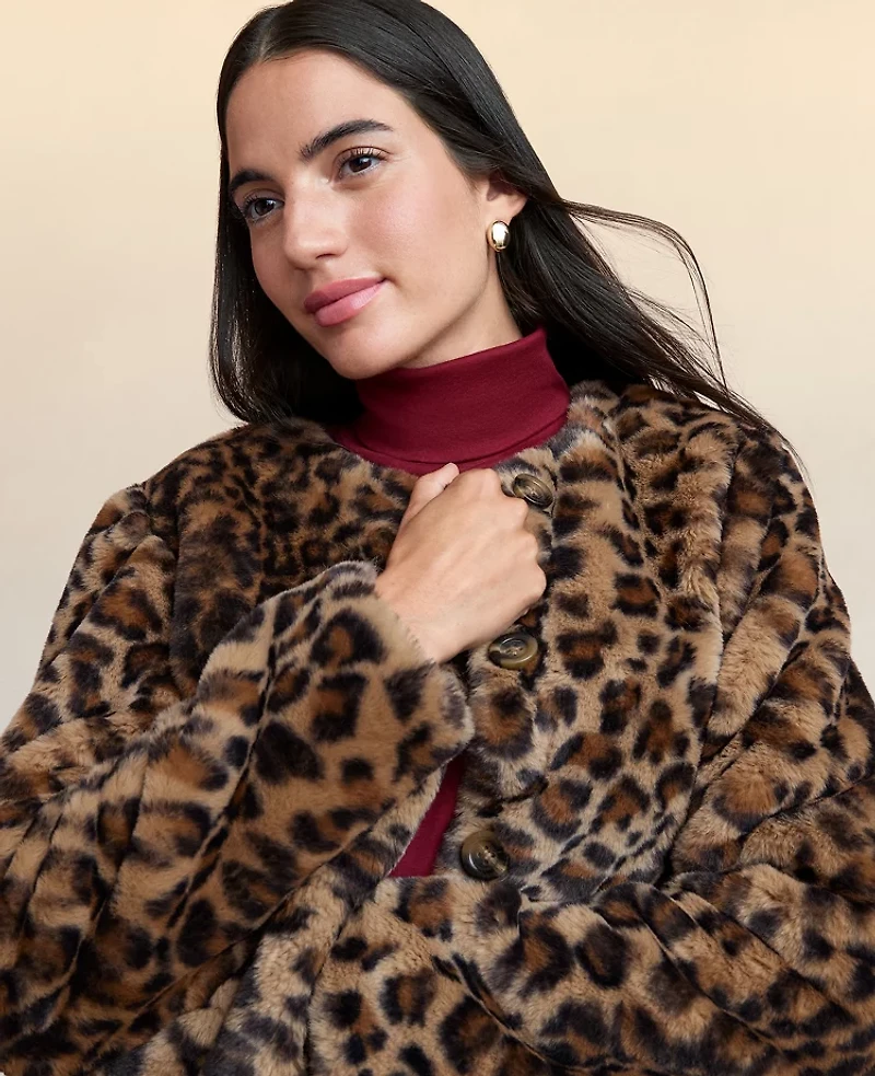 Ann Taylor Weekend Collection Faux Fur Animal Print Jacket Textured Leopard Women's