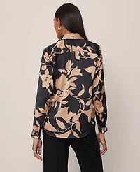 Ann Taylor Floral Satin Essential Shirt Cafe Au Lait Women's