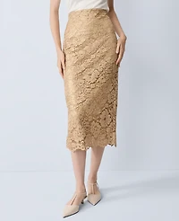 Ann Taylor Lace Column Midi Skirt Gold Women's