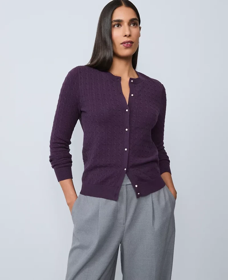 Ann Taylor Mixed Stitch Ann Cardigan Size Medium Aubergine Dream Women's