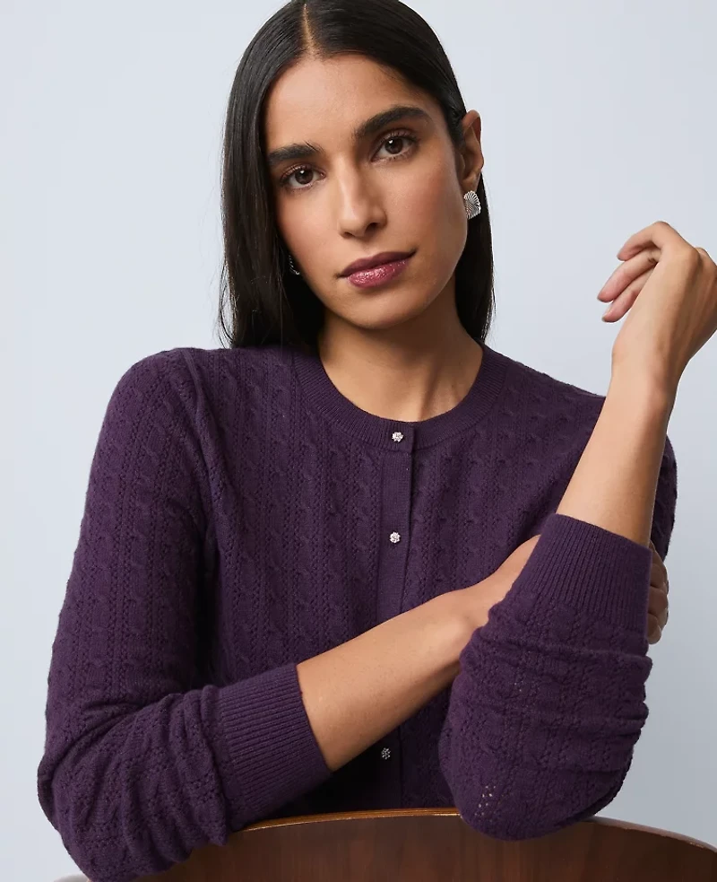 Ann Taylor Mixed Stitch Ann Cardigan Size Medium Aubergine Dream Women's