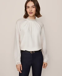 Ann Taylor Petite Lace Trim Blouse Women's