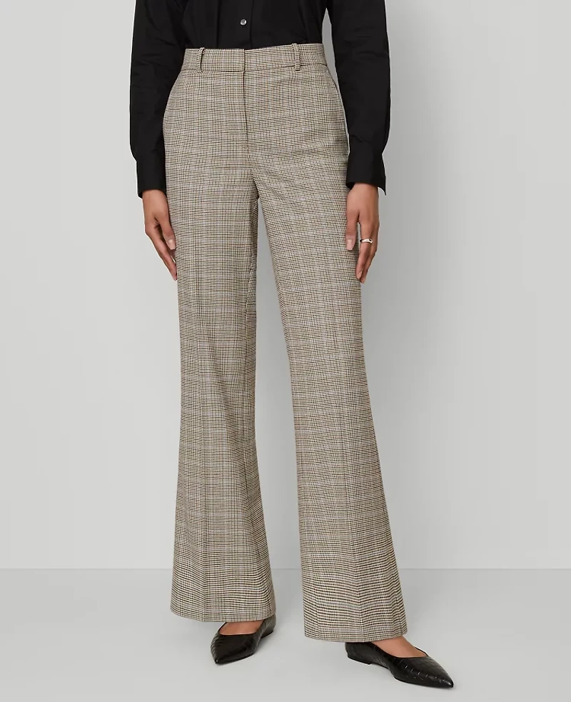 Ann Taylor The Flare Trouser Pant Plaid — Curvy Fit Copper/Cream Multi Women's