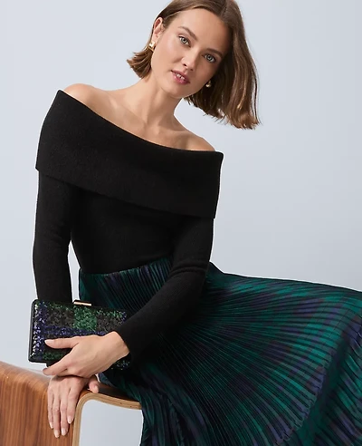 Ann Taylor Plaid Pleated Midi Skirt Rainforest Women's