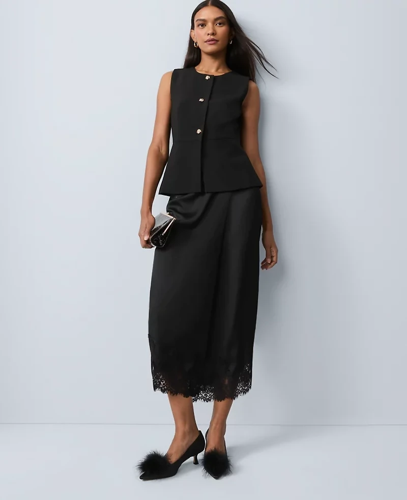 Ann Taylor Crew Neck Peplum Vest Black Women's