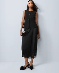 Ann Taylor Crew Neck Peplum Vest Black Women's