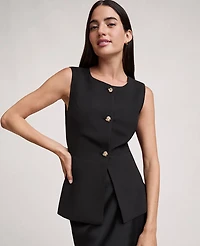 Ann Taylor Crew Neck Peplum Vest Black Women's