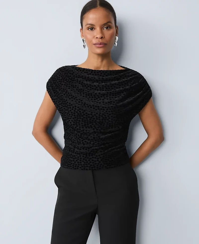 Ann Taylor Velvet Dot Draped Shell Top Black Women's