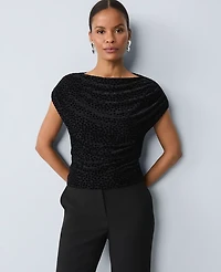Ann Taylor Velvet Dot Draped Shell Top Black Women's
