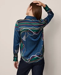 Ann Taylor Petite Chain Link Print Satin Essential Shirt Night Garden Women's