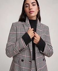 Ann Taylor Petite Plaid Fitted Long Blazer Black Women's