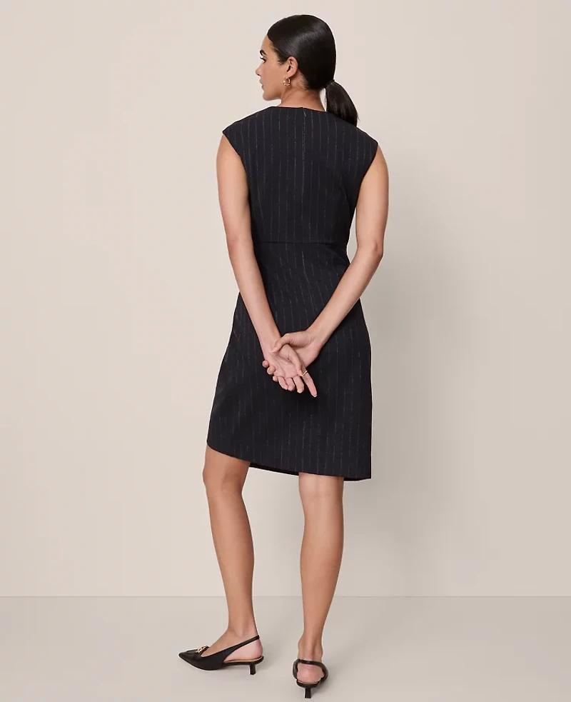 Ann Taylor Pinstriped Wrap Effect Sheath Dress Navy/White Pinstripe Women's