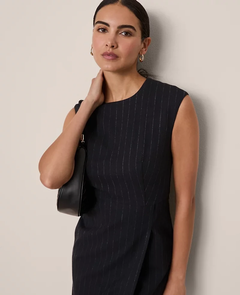 Ann Taylor Pinstriped Wrap Effect Sheath Dress Navy/White Pinstripe Women's