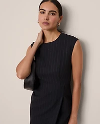 Ann Taylor Pinstriped Wrap Effect Sheath Dress Navy/White Pinstripe Women's