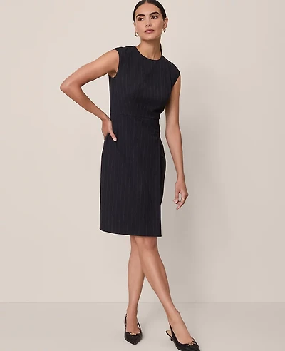 Ann Taylor Pinstriped Wrap Effect Sheath Dress Navy/White Pinstripe Women's