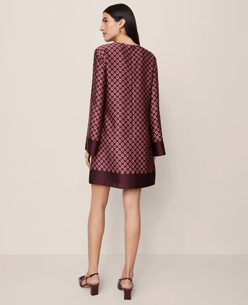 Ann Taylor Geo Satin Shift Dress Poised Plum Women's