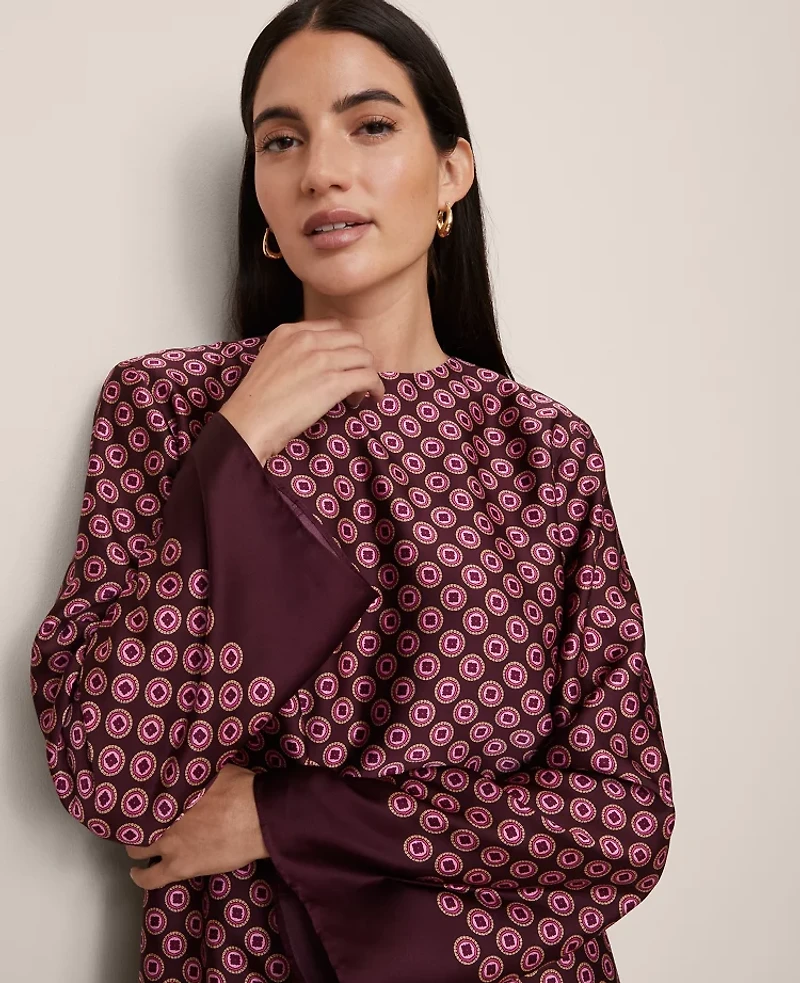 Ann Taylor Geo Satin Shift Dress Poised Plum Women's