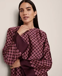 Ann Taylor Geo Satin Shift Dress Poised Plum Women's