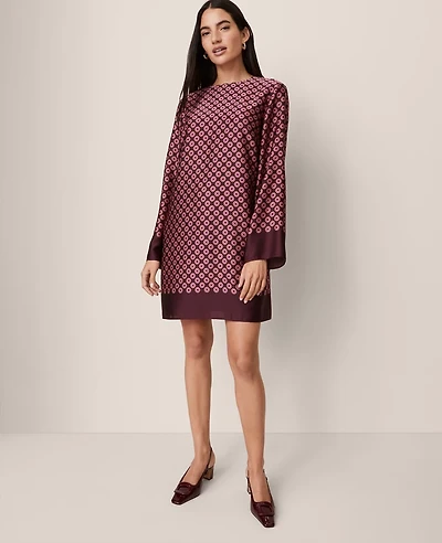 Ann Taylor Geo Satin Shift Dress Poised Plum Women's