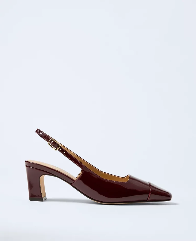 Ann Taylor Cap Toe Patent Leather Slingback Pump Dark Burgundy Women's