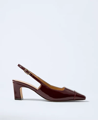 Ann Taylor Cap Toe Patent Leather Slingback Pump Dark Burgundy Women's