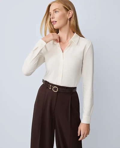 Ann Taylor Petite Button Down Shirt Size XS Winter White Women's