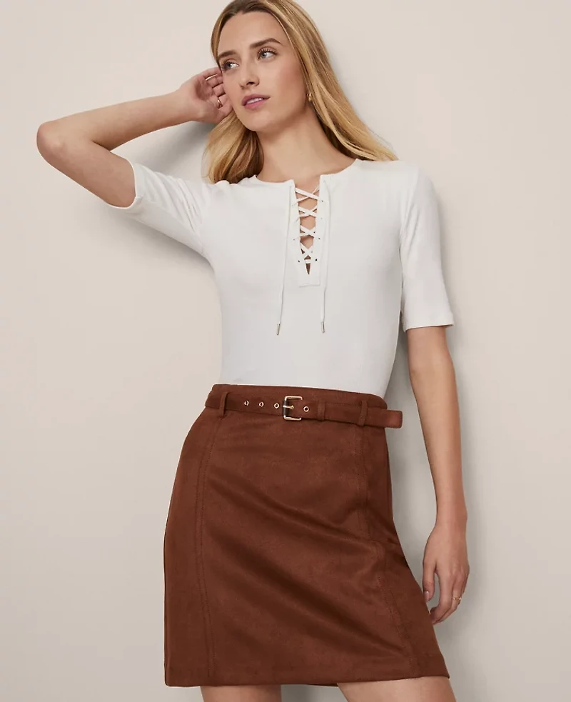 Ann Taylor Petite Weekend Collection Lace-Up Top Winter White Women's