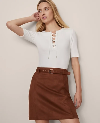Ann Taylor Petite Weekend Collection Lace-Up Top Winter White Women's