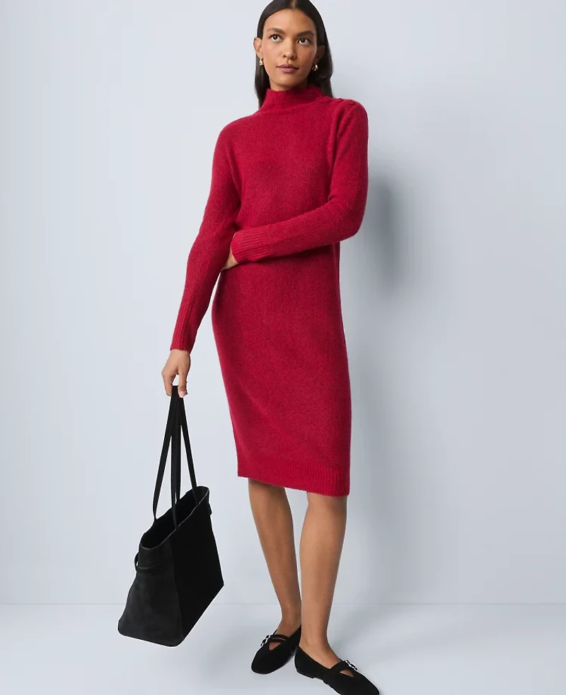Ann Taylor Weekend Collection Ribbed Button Sweater Dress Jewel Red Women's