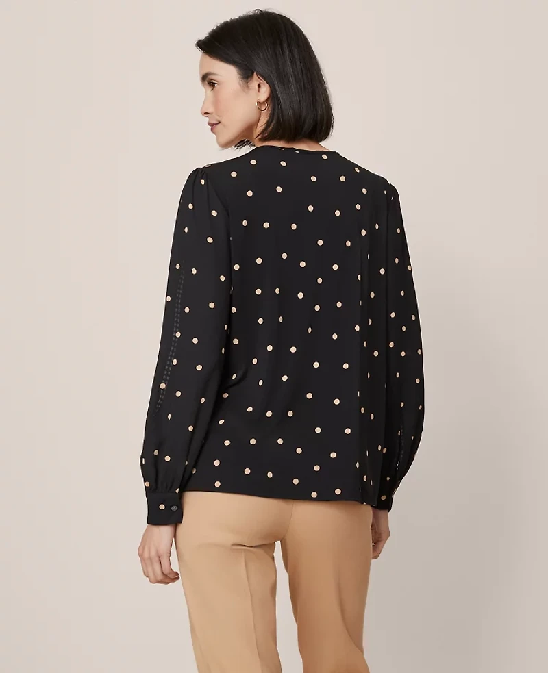 Ann Taylor Dotted Lace Trim Top Cafe Au Lait Women's