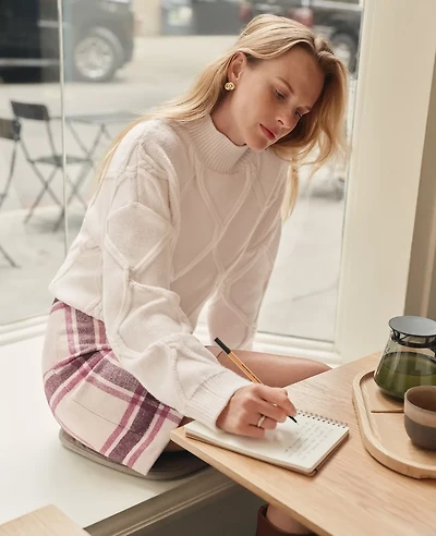 Ann Taylor Petite Weekend Collection Cable Sweater Winter White Women's