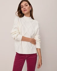 Ann Taylor Petite Weekend Collection Cable Sweater Winter White Women's