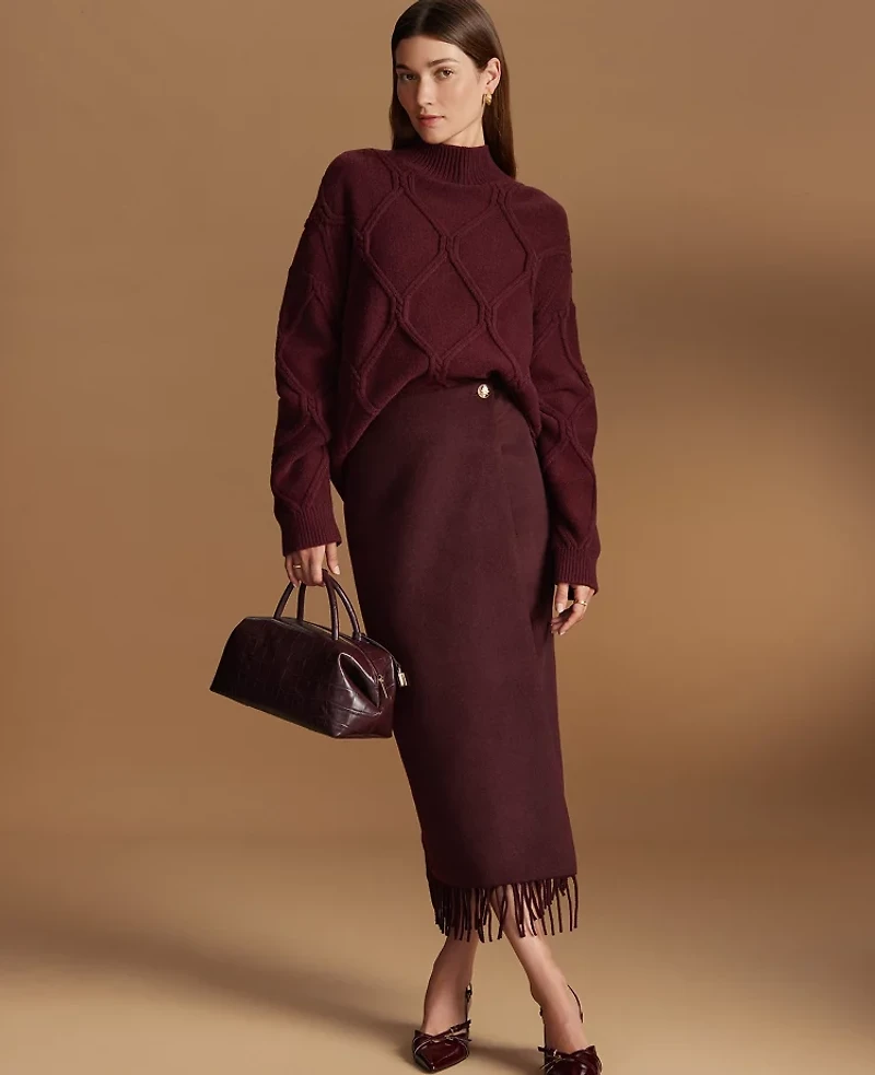 Ann Taylor Petite Fringe Midi Wrap Skirt Poised Plum Women's