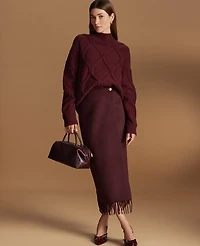 Ann Taylor Petite Fringe Midi Wrap Skirt Poised Plum Women's